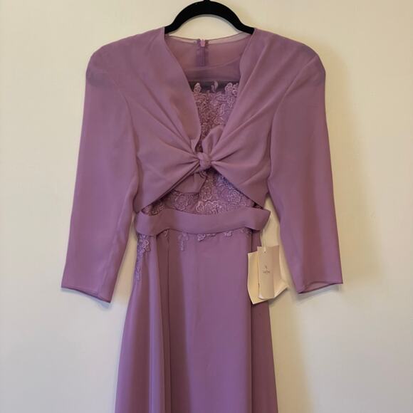 Lan Ting XS bride lavender purple formal maxi gown lace sheer floral embroidery - Picture 2 of 13